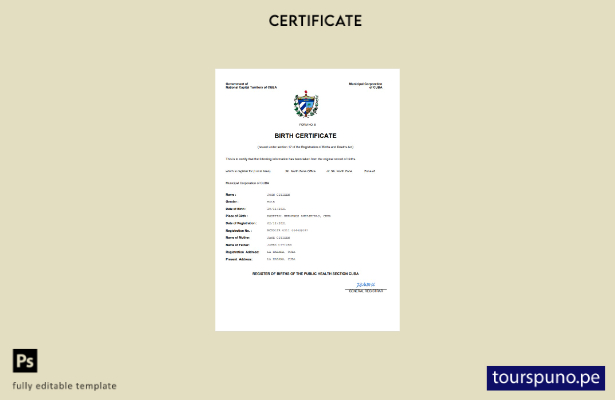listo para imprimir certificado vital de Cuba certificado de nacimiento Plantill